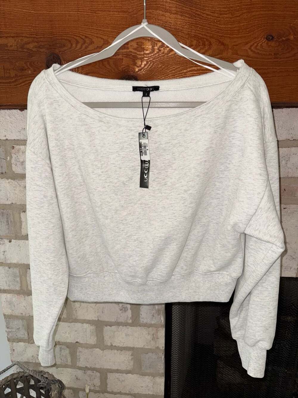 Paper Moon Off The Shoulder Heather Grey Long Sleeve Cropped Sweatshirt Size S